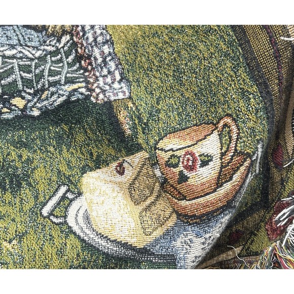 Boyds Bears Friends Blanket Tea Time Tapestry Throw Afghan Floral Fringe 66x48 - Picture 4 of 9
